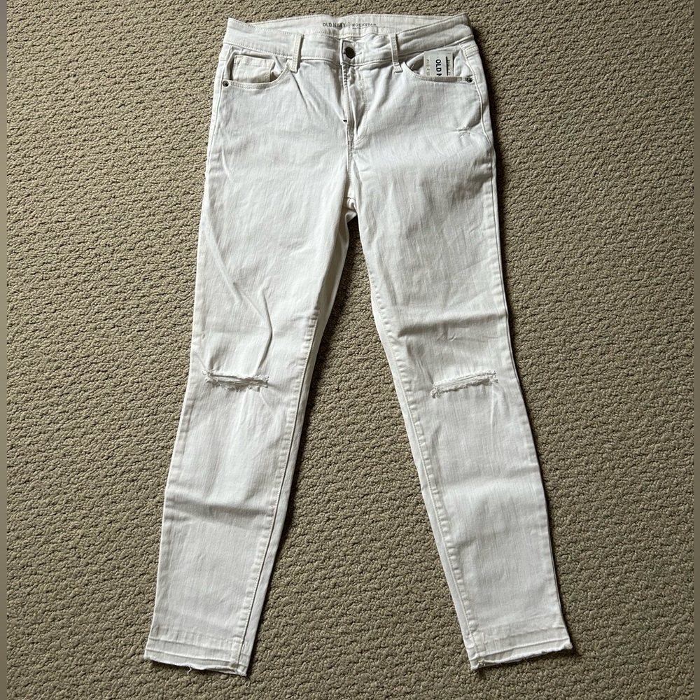 NWT Old Navy Rockstar Sculpt White Distressed Jeans Stretch Lycra Comfort Sz 10 - Picture 2 of 5
